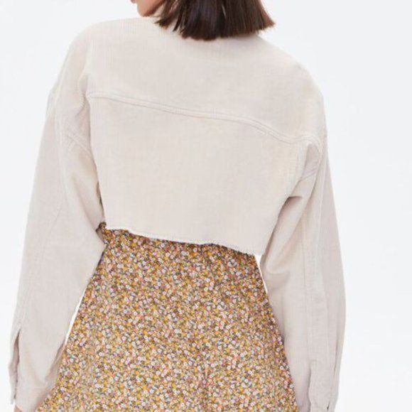 Forever 21 Cream Cropped Frayed Corduroy Jacket Size M New - Picture 3 of 11